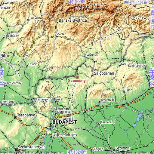 Topographic map of Szécsény