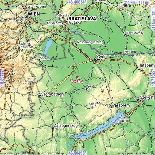 Topographic map of Szany