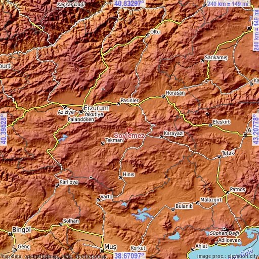 Topographic map of Söylemez