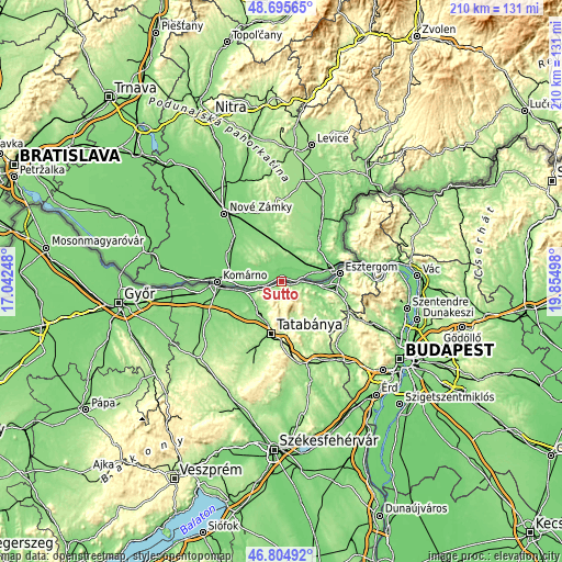 Topographic map of Süttő