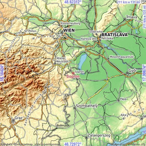 Topographic map of Sopron