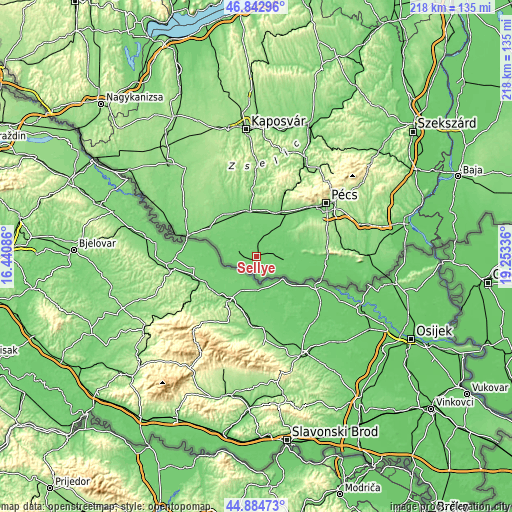 Topographic map of Sellye