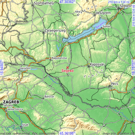 Topographic map of Segesd