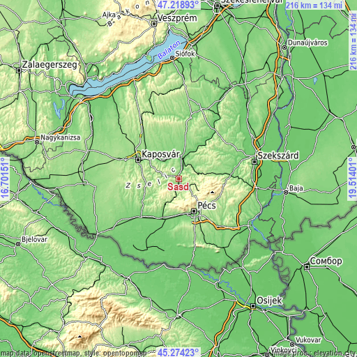 Topographic map of Sásd