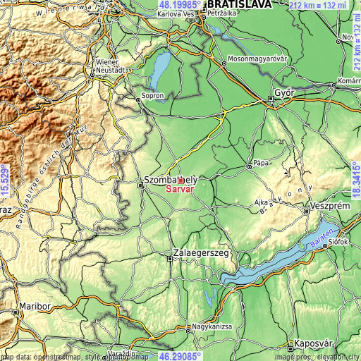 Topographic map of Sárvár