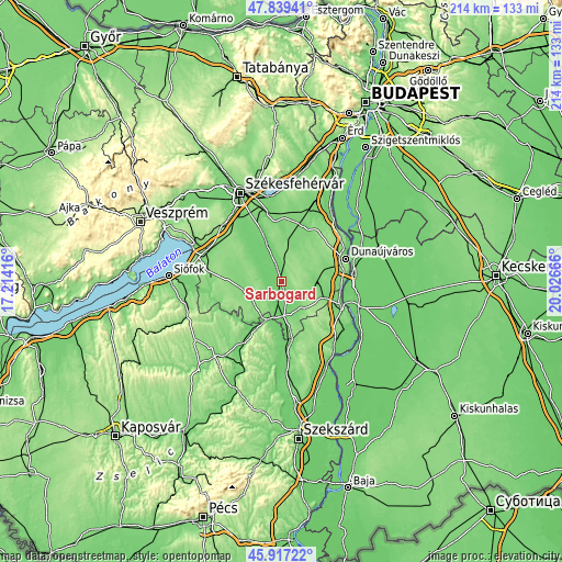 Topographic map of Sárbogárd