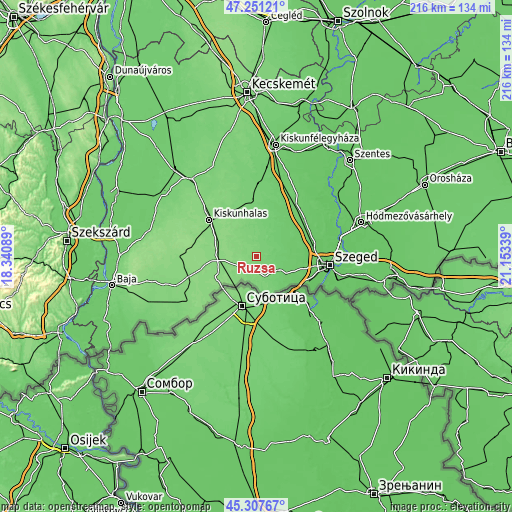 Topographic map of Ruzsa