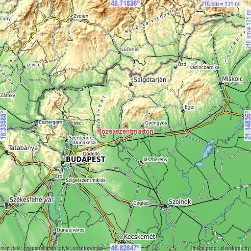 Topographic map of Rózsaszentmárton