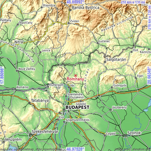 Topographic map of Romhány