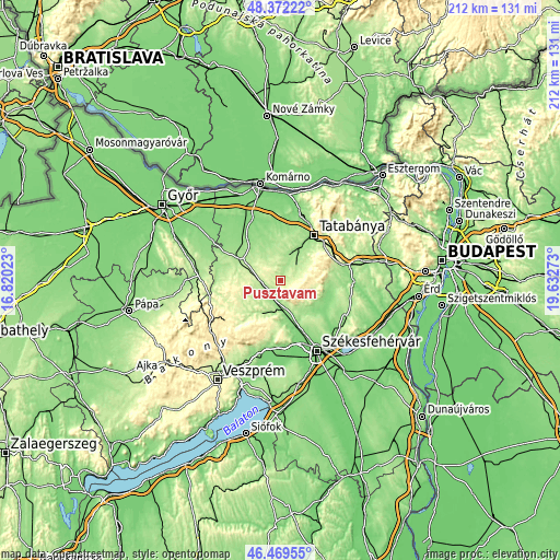 Topographic map of Pusztavám