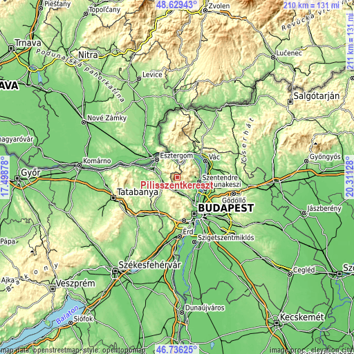 Topographic map of Pilisszentkereszt