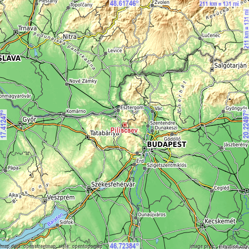 Topographic map of Piliscsév
