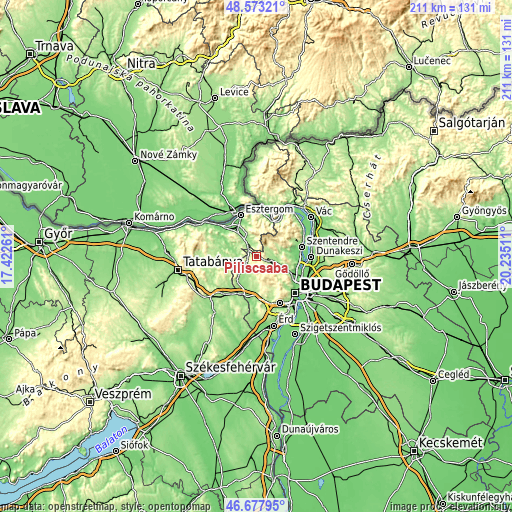 Topographic map of Piliscsaba