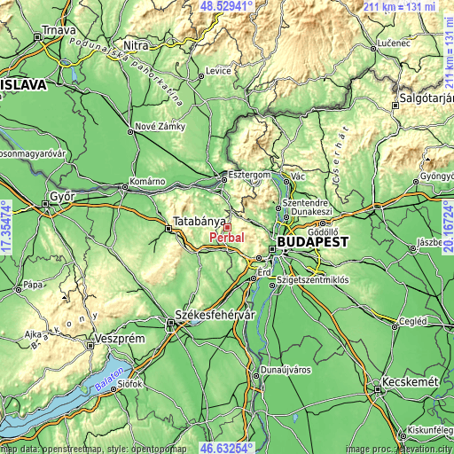 Topographic map of Perbál