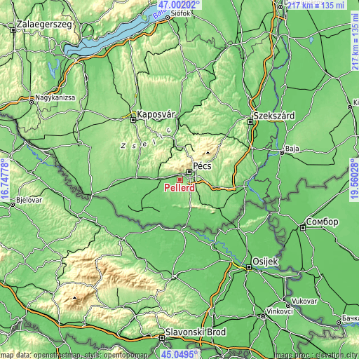 Topographic map of Pellérd
