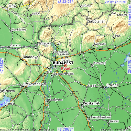 Topographic map of Pécel