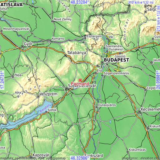 Topographic map of Pázmánd