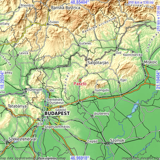 Topographic map of Pásztó