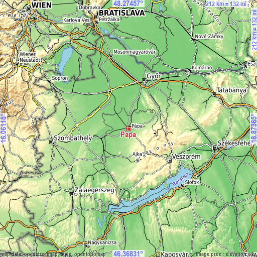 Topographic map of Pápa