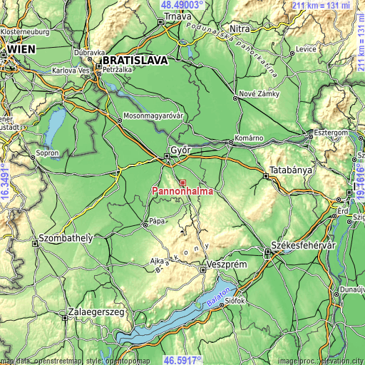 Topographic map of Pannonhalma