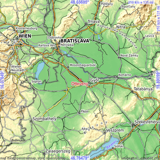 Topographic map of Öttevény