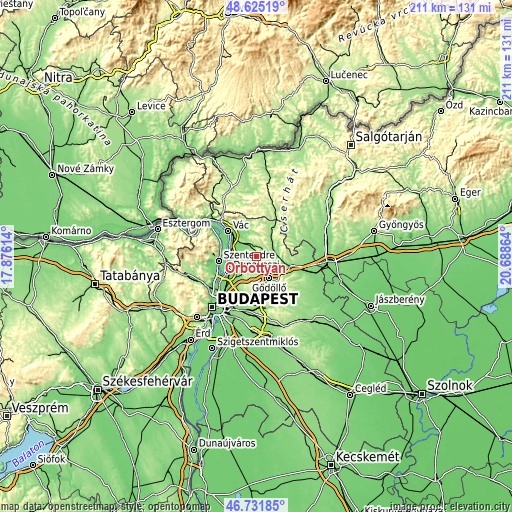 Topographic map of Őrbottyán