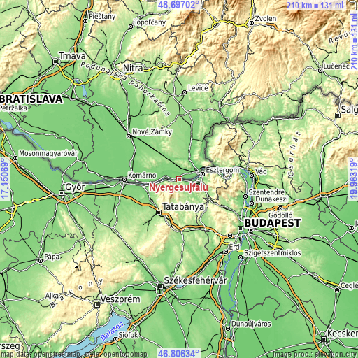 Topographic map of Nyergesújfalu