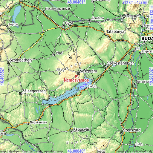 Topographic map of Nemesvámos