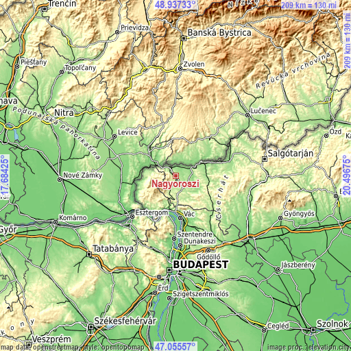 Topographic map of Nagyoroszi