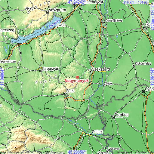 Topographic map of Nagymányok