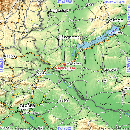 Topographic map of Nagykanizsa