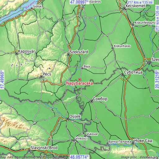 Topographic map of Nagybaracska