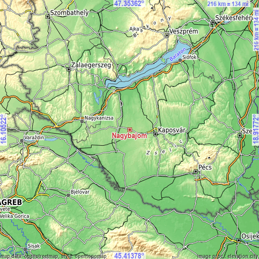 Topographic map of Nagybajom