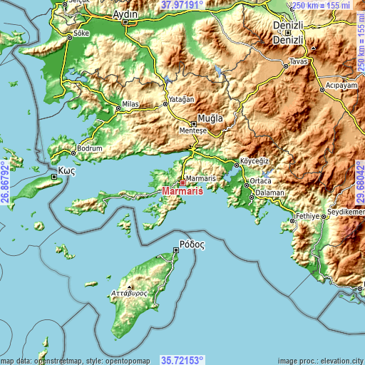 Topographic map of Marmaris