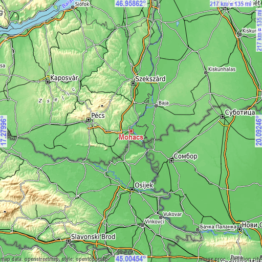 Topographic map of Mohács