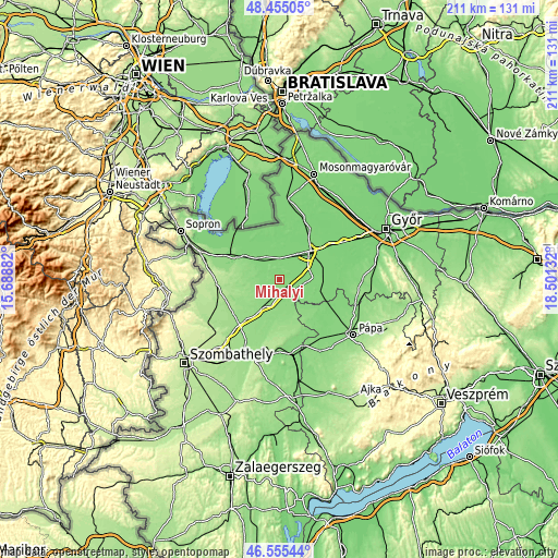 Topographic map of Mihályi