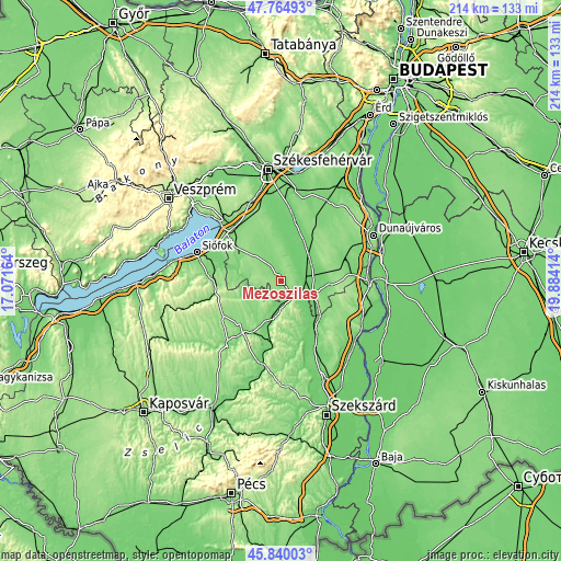 Topographic map of Mezőszilas