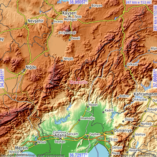 Topographic map of Mansurlu