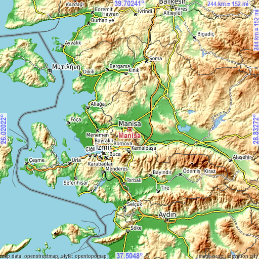 Topographic map of Manisa
