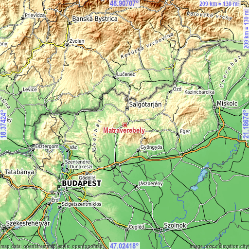Topographic map of Mátraverebély