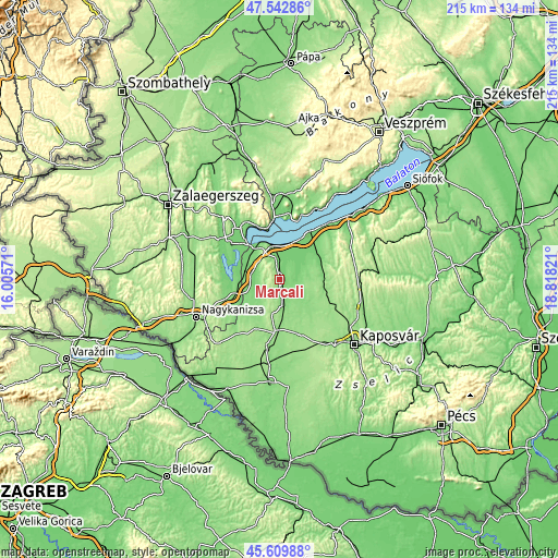 Topographic map of Marcali
