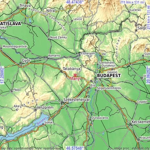 Topographic map of Mány