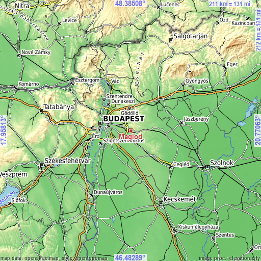 Topographic map of Maglód