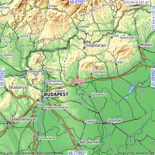 Topographic map of Lőrinci