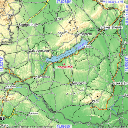 Topographic map of Lengyeltóti