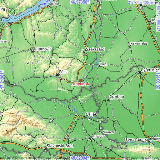 Topographic map of Lánycsók