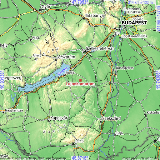 Topographic map of Lajoskomárom