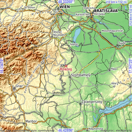 Topographic map of Kőszeg