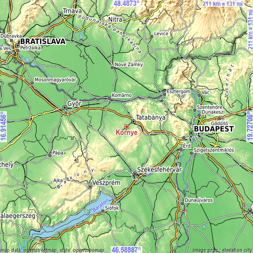 Topographic map of Környe