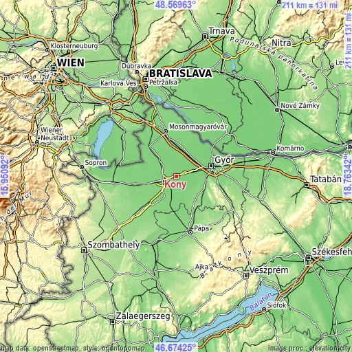 Topographic map of Kóny